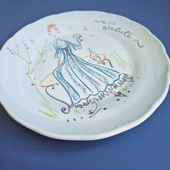 Anthropologie "Salute" Salad Plate 8 1/8 hand-drawn illustration - Picture 2 of 6